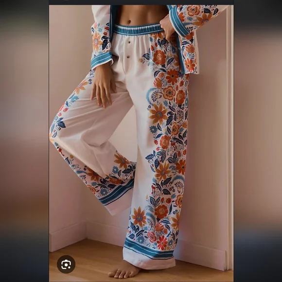 Anthropologie Floral Flannel Pajama Pants - Picture 1 of 8